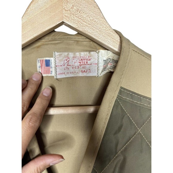Vintage USA Jim Catfish Hunter SafTbak Tan Hunting Vest Duck Fly fish Washable L - Picture 3 of 4